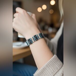 Magnetic Multi-Strand Bracelet with Teal and Black Beads